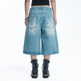 Star 8-part denim bermuda pants - LIGHT BLUE
