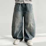 Dents Waistband Cut Rivet Denim Wide Pants (2 colors)