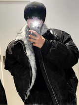 Shaggy Deep Black Winter Jumper + White Silver Black Fur