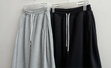 Terry Fleece side pin tuck incision string wide pants