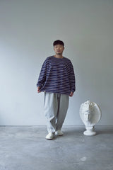 ストライプ バインディングネック ボックス ティー (Dark Navy)