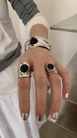 Gemstone open silver bangle(2color)