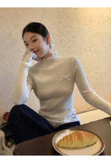 ボーレスハーフタートルネックVネックロングスリーブニットウェア