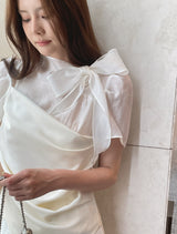 Nilo Tie Color Matching Drape Blouse