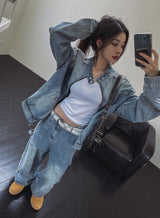 Wings Track Gradient Pinch Denim Jacket