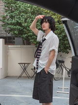 ラッド ピンストライプ バミューダ デニムパンツ