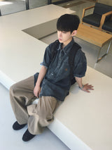  Loose Patch Washed Half Shirt 2C