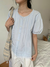 Leonne Lace Punching Short Sleeve Blouse