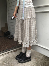 セゴ フリル チェック ミディ スカート