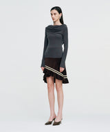 Color Strap Velour Frill Skirt _ BROWN
