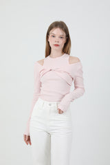 レイヤードツイストTシャツノースリーブセット Pink