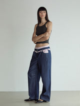 Frill Block Pants_Deep Blue