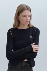 CUT OUT WRAP KNIT TOP - BLACK
