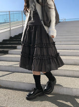 Roa Vintage Check Frill Tiered Midi Skirt