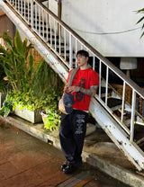 No.1776 W lettering black denim PT