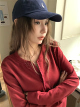 ラウンドボタンワッフルロングスリーブTシャツ