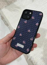 [MADE][Glass Bumper Case] バラ刺繍ニットケース Rose Embroidered Knit Case Navy