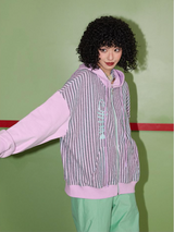 Chain-stitch embroidered hooded sweatshirt with zipper