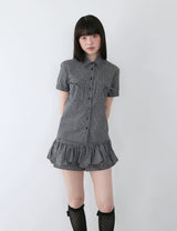CHECK RIBBON SHIRTS(BLACK)