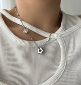 stb hip star y2k stainless steel star white crystal gemstone layered two-way ball necklace