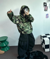 2ウェイ💚ミリタリーカモフラージュフリースフーディージップアップ💚🩶 2カラー