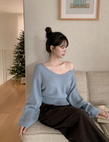 2WAY Off Shoulder Deep V-neck Knit (8color)