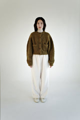 Boucle wool cardigan, Khaki