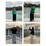 WIDE FIT TWO-TUCK PLEATS SWEAT PANTS_BLACK 起毛 