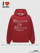 ルーズビーデッドレタリングロングスリーブフーデッドTシャツ