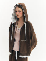 フラッフィージップアップフーディー (Brown)