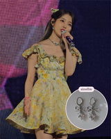 [IU Piercing] Dainty Heart Crystal and Ribbon Huggies Piercing - Silver Color