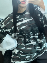 ミリタリーレイヤードオーバーフィットロゴスリーブTシャツ 🩶💚🤍2カラー