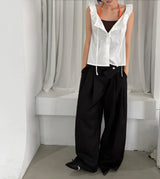 [BELT SET] CROSS LINE WIDE SLACKS