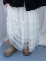 Cloud chiffon frill long skirt