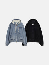 Field denim hood zip-up