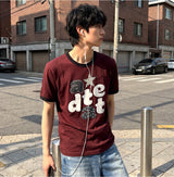 エッセンシャルスタンダード半袖リンガーTシャツ アルファアップリケ バーガンディ