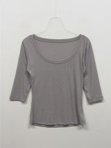 リブ ディープUネック クロップTシャツ