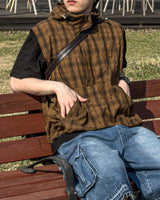 Crinkle Check Hooded Anorak Vest