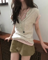 list button loose short sleeve tee