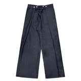 Tuck-On Back Button Wide Fit Selvage Denim Long Pants (2 colors)
