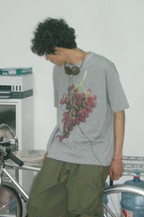 Grape print short-sleeved summer men's and women's casual loose pure cotton versatile T-shirt
