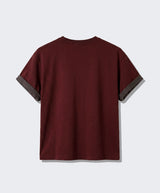 ロールスリーブクロップド半袖Tシャツ バーガンディ