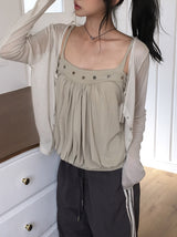 BT Nylon Track Pintuck Wide Pants