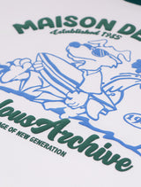UNISEX Overfit Puppy Surfing Ringer Short Sleeve T-Shirt White Green (FCE2TS401M)