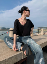 diamond bow wide denim pants