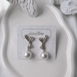 [Red Velvet スルギ Earrings] ダリアリボン＆パールピアス - Silver Color