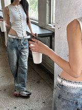 キッチュスリットワイドデニムパンツ