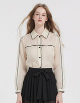 Eliane Sheer Piping Crop Shirt Jacket Black