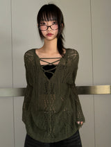 Moi Loose Sheer Mesh Knit Top 3color