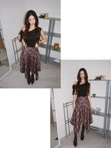 Unbalanced High Midi Checkered Skirt
